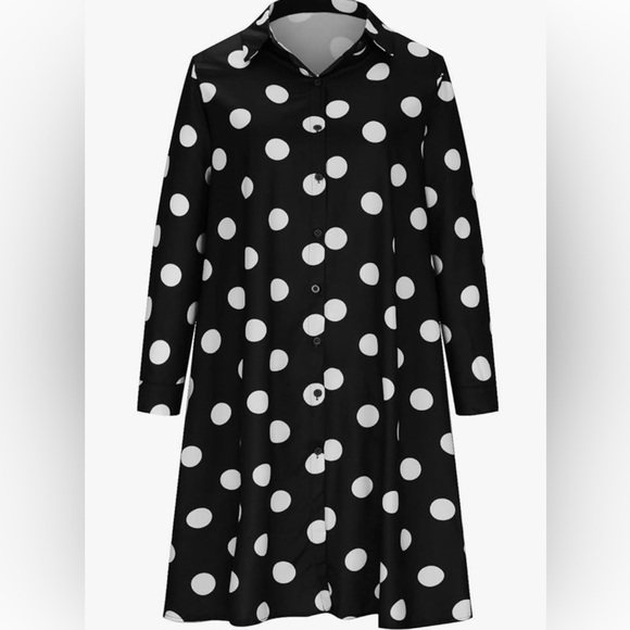 Amazon Black and White Polka Dot Long Sleeve Dress NWOT - Picture 2 of 5